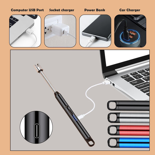 360° USB Rechargeable Windproof Electronic Kitchen Lighter with Flexible Neck