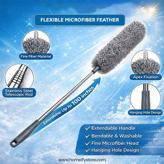 Flexible Microfiber Feather Duster Kit with 30-100 Inches Telescoping Extension Pole